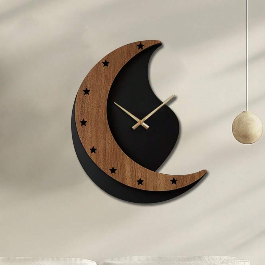 装饰性木质不对称形挂钟艺术静音时钟电池供电家居装饰 14 16 18 英寸复古木质时钟家居装饰适用于厨房、客厅、卧室、办公室返校房间装饰学校用品