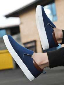 Men's Navy Blue Canvas Shoes, Casual Sneakers For Students