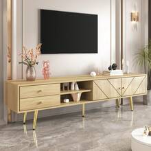 160cm TV Cabinet With Gold Legs, Two Drawers And Uniquely Designed Doors - 木材+MDF+刨花板+40-49英寸 - 查看 3