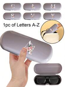1pc Cream-Color Solid Eyeglasses Case, New Minimalist Design, Portable, Waterproof & Dustproof (Small, Plastic Material) Letter Eyewear Hard Case