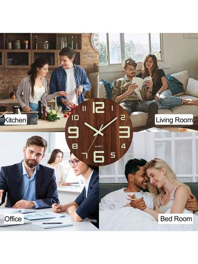 1pc 12 16 Inch Vintage Tuscan Country Big Digit Wooden Glow In Dark Wand Clock, AA Battery Powered, Round Silent Non Ticking, Luminous Numbers s, Home Living Room, Bedroom, Office, Outdoor, (No Included) School Surprise Dormitory Back To Room Supplies view 6