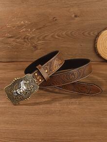 新款西部牛仔风男士真皮腰带，休闲复古波西米亚街头风PU皮优雅马扣腰带，适合春夏秋冬各种场合，可搭配休闲、商务、男友、丈夫、父亲等男士礼物，日常穿着，时尚百搭，适合青少年、户外、度假、运动、旅行、街头、波西米亚风、复古秋季、万圣节等秋冬季配饰，适合青少年、青年、男士，休闲、户外、运动、度假、毕业礼物、生日礼物、日常穿着 - 駝色 - 查看 3