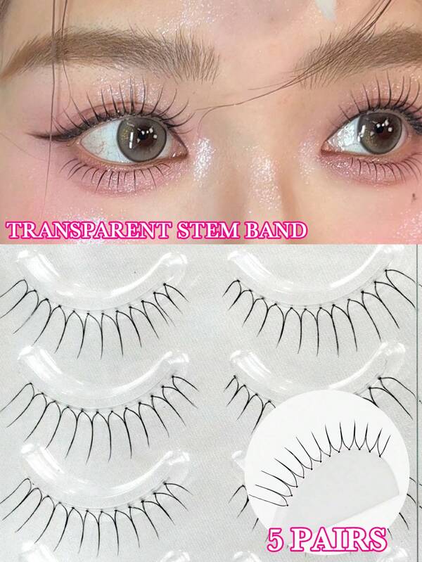 5 Pairs Of New Materials And Processes Eyelash Natural Eyelash Fairy False Eyelash Hand Rib Hair U-Shaped Soft Girl Group Style Cartoon Eye 8-12mm,Transparent Stems, Natural Thick Eyelashes, Fairy False Eyelashes, Cat's Eye False Eyelashes, Cosplay, Manga Styles - Reusable, Multi-Purpose Packaging For Beginners
