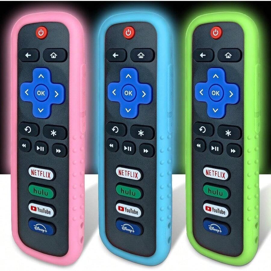 3 Pack Protective Cover Case Skin For Roku TV Remote Glow In The Dark DropProof DustProof Washable Compatible With Most Models Of Roku Voice Remote - 3Pack - View 1