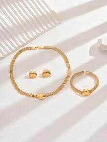 4 件套简约镂空颈链、耳环、手链网状高档百搭女士首饰套装 - E - 查看 5