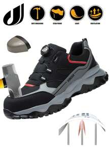 1 paire de chaussures de sécurité pour hommes avec embout en acier, chaussures de travail pour femmes, chaussures de sécurité pour hommes avec embout en acier, chaussures de sécurité pour femmes, chaussures de travail pour hommes avec semelle coussinée anti-perforation et anti-écrasement, respirantes, pour l'été, avec tige en maille premium, chaussures de sécurité noires pour la construction, la randonnée, le travail extérieur, confortables, cadeau parfait, semelle en EVA légère, bottes de travail