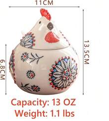 Ceramic Salt Cellar With Lid And Spoon, 13 OZ Large Chicken Salt Jar, Salt Holder For Counter, Coffee, Sugar, Spices And Candies, Salt Containers For Countertop - 藍色 - 查看 5