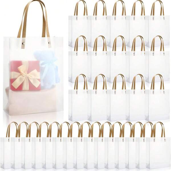 20 pezzi, borse a tracolla trasparenti, borse regalo trasparenti con manici, borse di plastica bianco opaco riutilizzabili per regali, feste e bomboniere, borse a tracolla boutique trasparenti per confezioni regalo