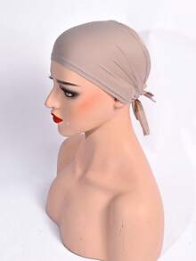 1pc Women's New Solid Color Viscose Elastic Drawstring Adjustable Headband Cap - Strappy Bottom Hat - View 16