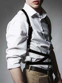 Black Leather Chest Belt For Men's Bar And Night Club ; Sexy Undergarment Accessories; Versatile European And American Suspender T-Shirt Shirt