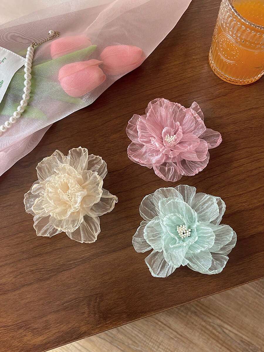 3 buc/1 buc agrafe de păr elegante din organza pentru femei, 3,62 in/9,2 cm roz/verde mentă/bej, accesorii de păr drăguțe în stil stradal, pentru purtare zilnică, machiaj, baie, naveta, vacanță, școală, petrecere, cadou, agrafe cu gheare, gheare de păr, agrafe de păr, agrafe de păr, agrafă de păr tip aligator, lucruri școlare