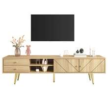 160cm TV Cabinet With Gold Legs, Two Drawers And Uniquely Designed Doors - 木材+MDF+刨花板+40-49英寸 - 查看 1