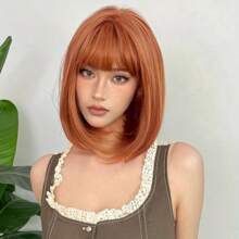 Vivid Pink Bob Wig With Bangs, Short Straight Synthetic Hair For Women Beginners, Natural & Fashionable Look Suitable For Cosplay, Party, Music Festival, Available In Cherry Blossom Pink And Caramel Colors As Well