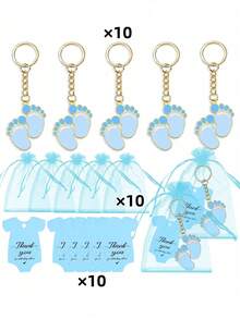 30pcs/10sets 10/20/30 Sets Baby Shower Favors With Design Key Chains With White Organza Bags And Thank You Tags Boys And Girls Baby Shower Party Favor Holiday Essentials Suitable For Shower Party Favors Birthdays And Event Decorations