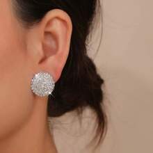 1 Pair Fashionable New Round Crystal Earrings For Women, Versatile For Daily Casual Wear