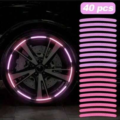 40 piezas de pegatinas luminosas para llantas de coche en rosa y morado, cinta reflectante para llantas, pegatinas de advertencia reflectantes, adecuadas para decoración de motocicletas eléctricas y bicicletas