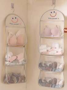 1 pieza Organizador de armario con colgador de metal y bolsillos de malla para sostenes, ropa interior, calcetines y accesorios, solución de ahorro de espacio para el armario