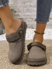 2025年夏季新款时尚女士一脚蹬拖鞋，可调节绑带设计，厚底舒适，适合日常休闲穿着，有加大码可选 - 棕色 - 查看 6