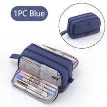 双层双拉链大容量时尚多功能铅笔盒，返校用品，儿童必备，粉色、蓝色、黑色可选