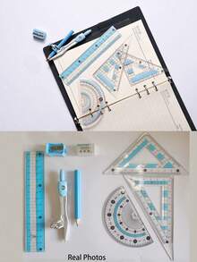 4-Piece Aluminum Alloy Ruler Set - Metal Drafting Rulers, Geometric Protractor For Students, Artists, Engineers, School And Office Supplies Back To School - Multicolor - View 17