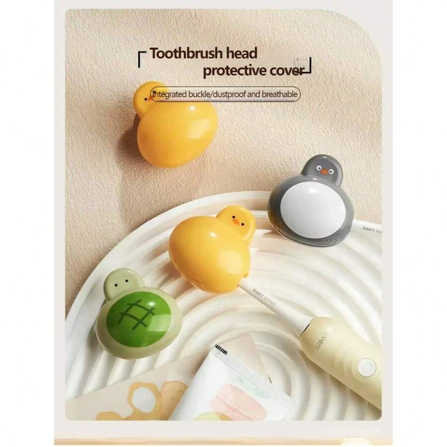 1/2件电动牙刷头保护套，便携式牙刷头收纳盒，卡通牙刷头套，适合旅行和居家使用，防尘透气 - 彩色 - 查看 1