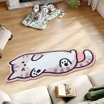 1 Piece Cute Cat Shaped Rug - Soft And Comfortable Faux Wool Polyester Material, Easy To Clean And Wash, Non-Slip Backing, Suitable For Decorating Living Room, Bedroom, Bathroom Or Office, Indoor Use Only, Bedroom Decor | Playful Cat Design | Machine Washable Rug, Cat Bathroom Kitchen Decor Kitchen Carpet