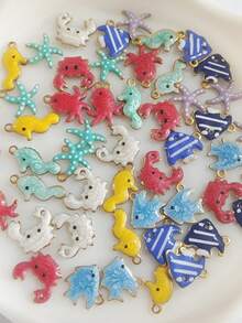 5/10 件可爱海洋系列海星、海马、章鱼彩色油性不锈钢 DIY 手链、项链、脚链、珠宝吊坠配件 - 彩色 - 查看 2