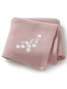 1 件针织婴儿绣花毯，甜美婴儿襁褓毯，休闲简约设计，适合所有季节 - 粉色 - 查看 8