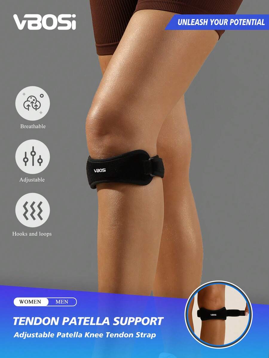 VBOSI 1 chiếc đai bảo vệ đầu gối bằng vải chất lượng cao - Đai hỗ trợ đầu gối có thể điều chỉnh, phù hợp cho chạy bộ, các môn thể thao nhảy, unisex, phụ kiện thể dục, miếng đệm đầu gối thể thao, miếng đệm đầu gối tập gym. - màu đen - Xem 1