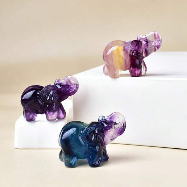 CUPIDCRYSTAL نحت فيلة صغيرة من الفلوريت الطبيعي 4 سم / 1.38 بوصة، هدية كريستالية مناسبة لديكور المنزل. اللون متغير وعشوائي، مصنوع من كريستال شبه شفاف