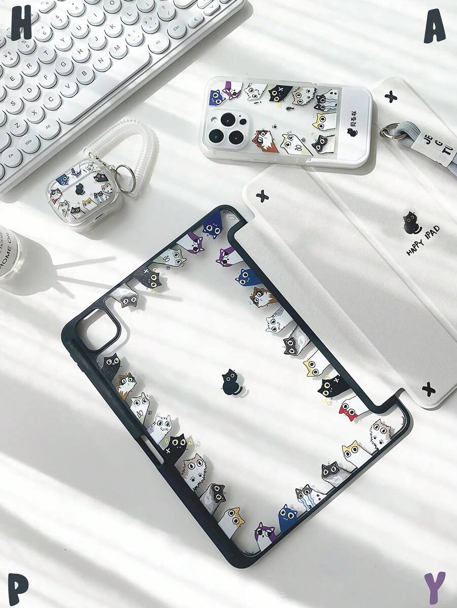 Ốp lưng pha lê trong suốt hình mèo đen hoạt hình dễ thương và đẹp mắt, chống sốc, phù hợp với ốp lưng bảo vệ iPad thế hệ thứ bảy, thứ tám (10,2 inch) và thứ mười, khe cắm bút tích hợp, hỗ trợ chức năng ngủ và thức, quà tặng ngày lễ, quà tặng năm mới. - Nhiều màu - Xem 1