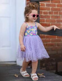 2025Toddler Girls Tulle Dress Rainbow Tutu Birthday Princess Dresses Formal Photo Shoot Outfit Summer Clothes 2-6T'Sprout Style' - 紫色 - 心形薄紗 - 查看 2