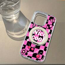 Funda para teléfono 1 pieza Un patrón de diseño de fantasía de píxel de tablero de ajedrez rosa, vinilo adhesivo de alta transparencia, soporte de succión magnético giratorio fuerte, fondo transparente y liso, soporte vertical anticaída, teléfono móvil, traje - Blanco - Ver 2