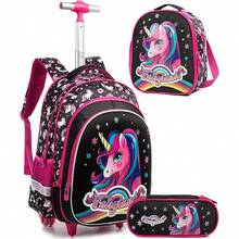 3pcs/Set Girls Cute Pink Rolling Backpack, Girls School Bag, Suitable For Back To School Season - Black 20004T - View 2
