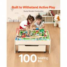 Train Table, 100 Multicolor Pieces Wooden Kids Activity Table With Rolling Storage Drawer, 3-In-1 Wooden Train Set For Gaming, Drawing, Reading, Eating, Creative Toy Set For Kids Ages 3+ - 100 Multicolor Pieces - View 4