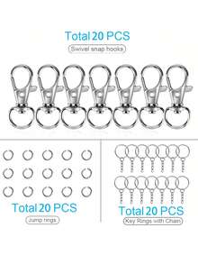 [Iron Material Keychain Crafting] 20/40/60/100 Keychain Making Kit, Iron Material, With Swivel Hooks, Key Rings, And Jump Rings For DIY Accessories Crafting - Keychain Aperture Chain - View 9