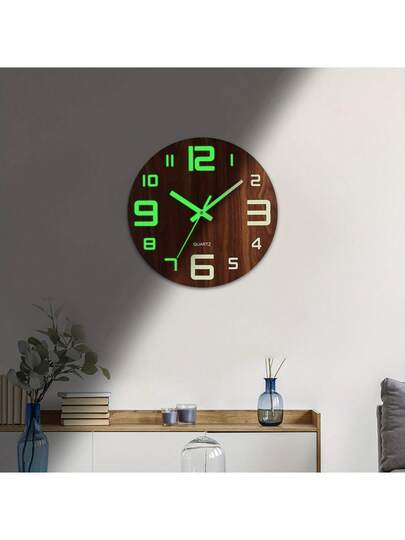 1pc 12 16 Inch Vintage Tuscan Country Big Digit Wooden Glow In Dark Wand Clock, AA Battery Powered, Round Silent Non Ticking, Luminous Numbers s, Home Living Room, Bedroom, Office, Outdoor, (No Included) School Surprise Dormitory Back To Room Supplies view 5