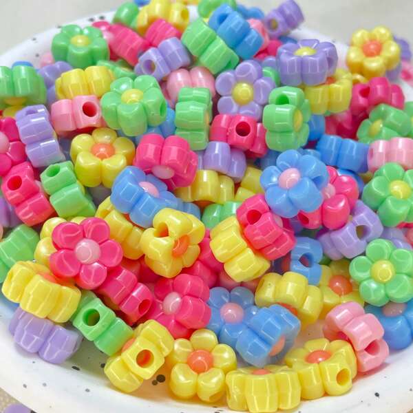 15pcs/30pcs / 50pcs/100pcs 13mm Acrylic Beads, Two Color Small Flower Mixed Color Two Color Contrasting Plum Blossom Bracelet, Mobile Phone Chain DIY