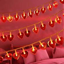 1 件 LED 红色心形灯串，浪漫仙女灯，适用于求婚、家居装饰、节日派对、酒吧、女孩卧室，电池供电 - 紅愛心燈串 - 查看 4