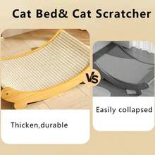 High-Quality Wooden Cat Scratching Post With Curved Cat Bed - Sturdy Furniture Protector, Durable Velvet Material, Easy Assembly, Space Saving Design, Including Replacement Pads & Claw Care Accessories - Essential For Indoor Cats - Multicolor - View 9