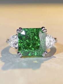 1 chiếc nhẫn kim cương xanh cacbon cao cấp 5 carat, chất liệu bạc nguyên chất, sang trọng, lãng mạn, thiết kế độc đáo, thích hợp cho các buổi dạ hội, hẹn hò và các dịp khác, trang sức nữ tinh tế, quà tặng sinh nhật. - Bạc - Xem 3