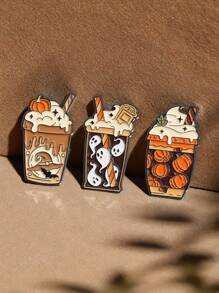 3pcs Ice Cream, Wizard Hat, Ghost & Pumpkin Brooches, Lapel Pins Accessory, Jewelry Gift Suitable For Friends To Wear On Halloween