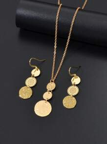 Set de 3 piezas de joyería de moda: Collar con colgante de cadena dorada, pendientes de aro colgante y gancho francés, conjunto de joyas de mujer para fiesta y uso diario