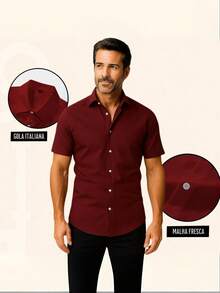 Men's Short Sleeve Shirt Elegant Casual Party Work - 酒紅色 - 查看 4