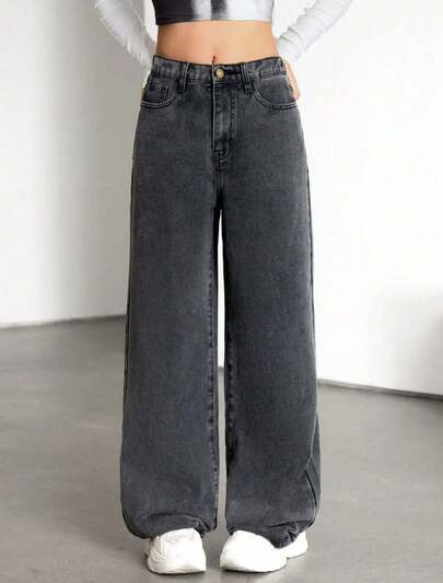 Calça Wide Leg Jeans Denim Black Feminina Infantil Juvenil Lançamento Estilosa 04 ao 16