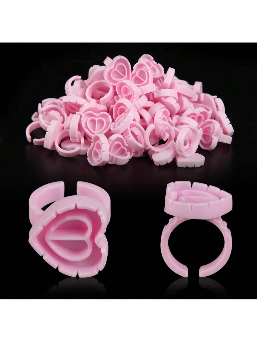 100/50Pcs Heart-Shaped Glue Rings For Eyelash Extensions - Lash Glue Holder, Volume Fanning Cup For Lash Extension Supplies - Multicolor - View 1
