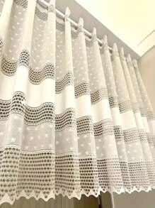 1pc Delicate Embroidered Hollow-Out Window Curtain, Small Cafe Door Curtain - Beige - View 1