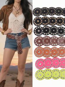 European And American Fashionable Street Style Western Cowboy Circle Patchwork Belt, Vintage And Personalized Matched With Dresses, Leather Jackets, High-End Women Belts Fall, Autumn, Halloween - A - View 13