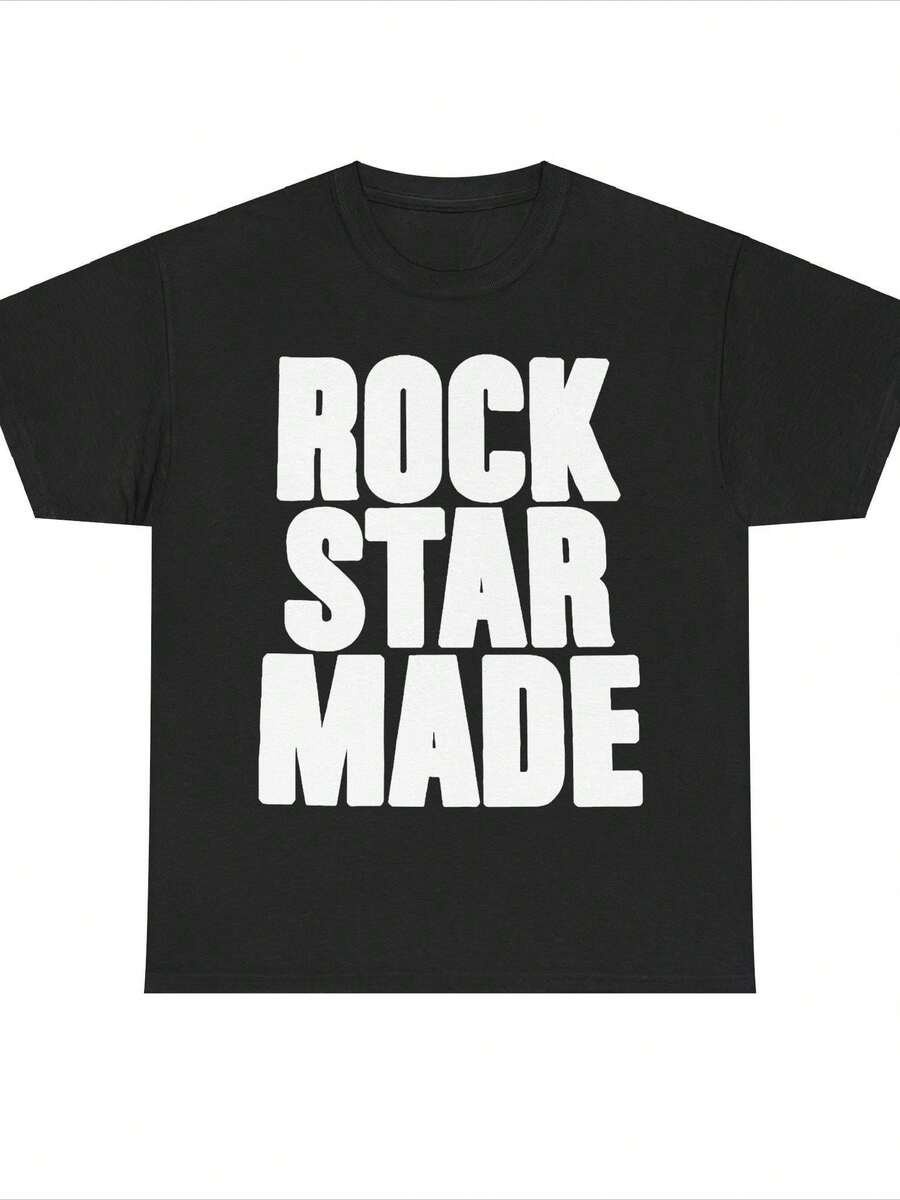 Rock Star Made T-Shirts Rock & Roll T-Shirt, Music Lover Tee, Songwriter T-Shirt, Lets Rock Music Shirts, Guitarre Shirt, Gift For Bestie, Preppy Retro Tshirt - Black - View 1