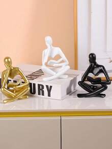 1pc Abstract Figurative Reading Book Decor, Nordic Style Luxe Resin Reading Person Tabletop Ornament, Suitable For Living Room, Study, Cafe Decoration - A Housewarming Gift For Readers And Intellectuals - Multicolor - View 10